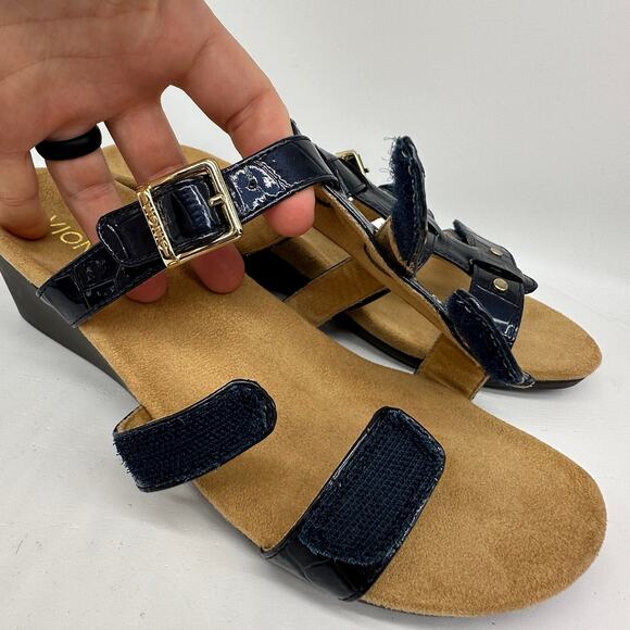 Vionic Radia Slip On Wedge Patent Croc Leather Blue Sandal Womens Size 9 - Picture 2 of 14